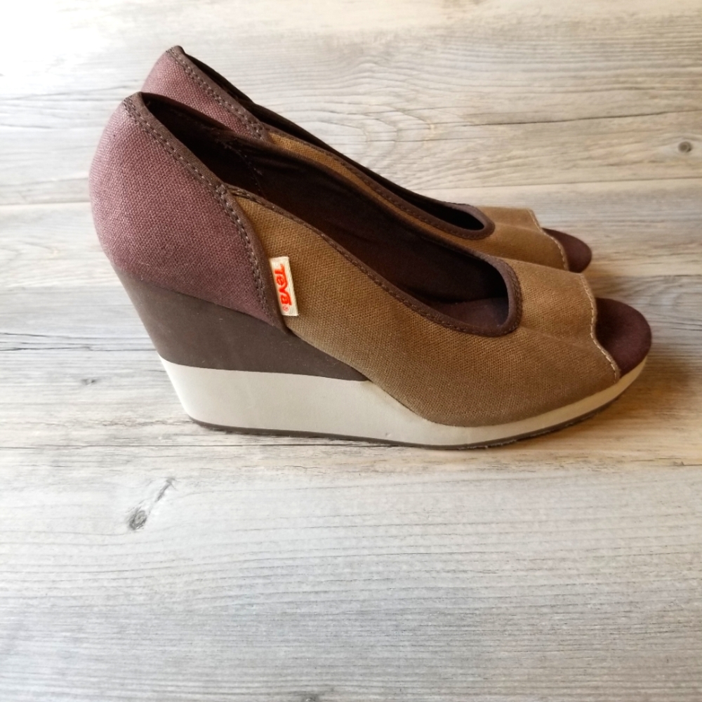 Teva Mush Promenade Peep Toe Canvas Platform Wedge Heel NWT